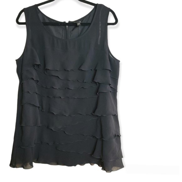 𝅺Nicole by Nicole Miller Black tiered ruffle sleevesless tank top-Size Large - Picture 1 of 8